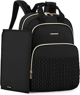 mommore Diaper Bag Backpack, Stylish Travel Baby Bag with Insulated Pockets, Changing Pad and Stroller Straps for Toddler (L-Black, Large-27L)