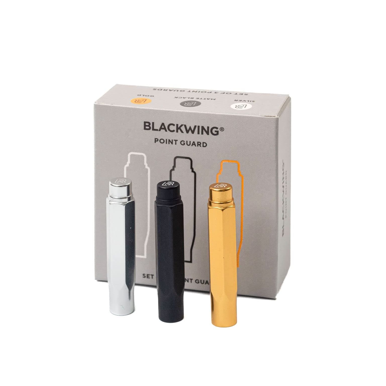 Blackwing Point Guards - Set of 3, Protects Pencil Points, Mixed Color Pack (Gold, Silver, and Black), Lightweight Machined Aluminum