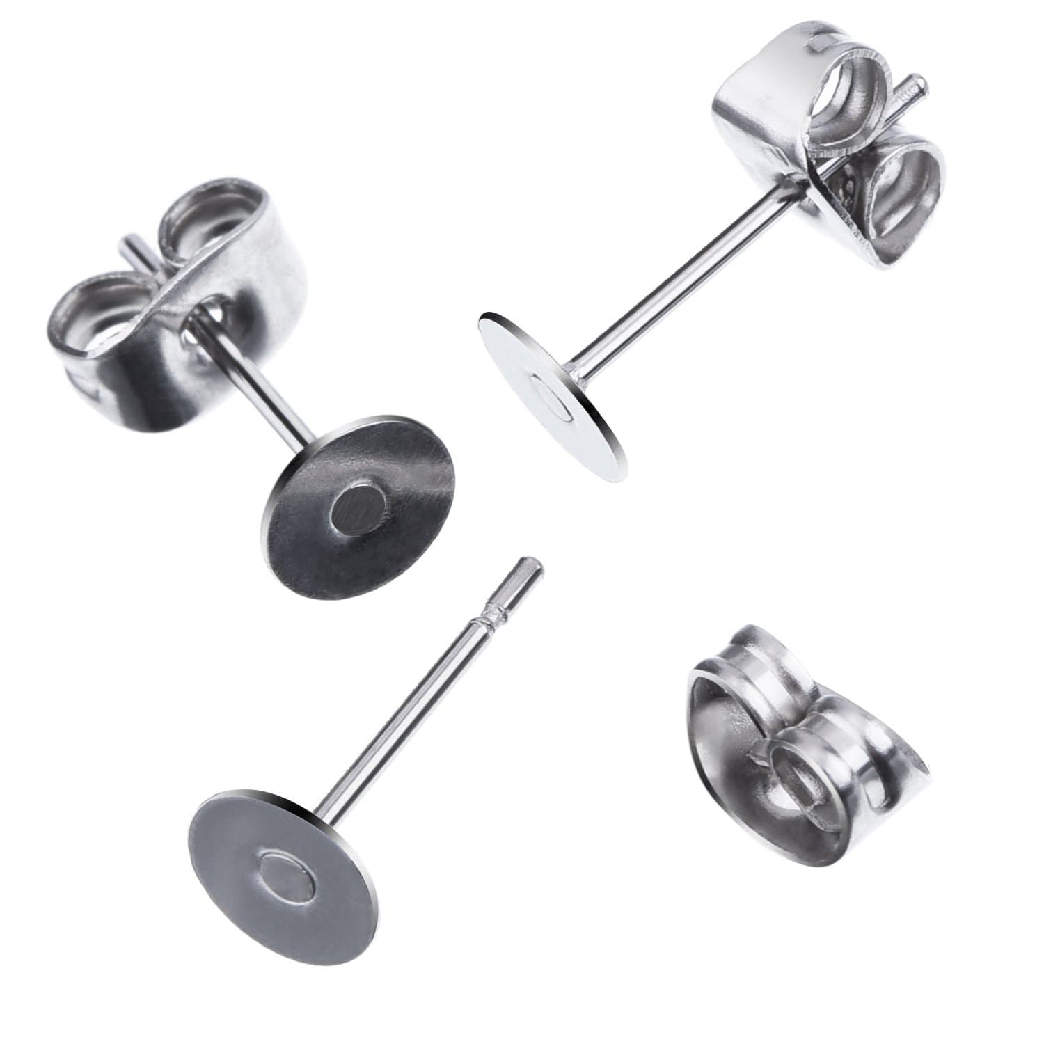 400 Pieces Earring Posts and Back Stainless Steel Earrings Posts Flat Pad Studs with Butterfly Backs for Jewelry Making Findings