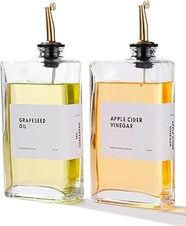 Olive Oil Dispenser for Kitchen, Cooking Oil and Vinegar Dispenser Set, Olive Oil Bottle, Soy sauce dispenser, coffee syrup bottles with stainless steel pourers - 2 pcs, Gold