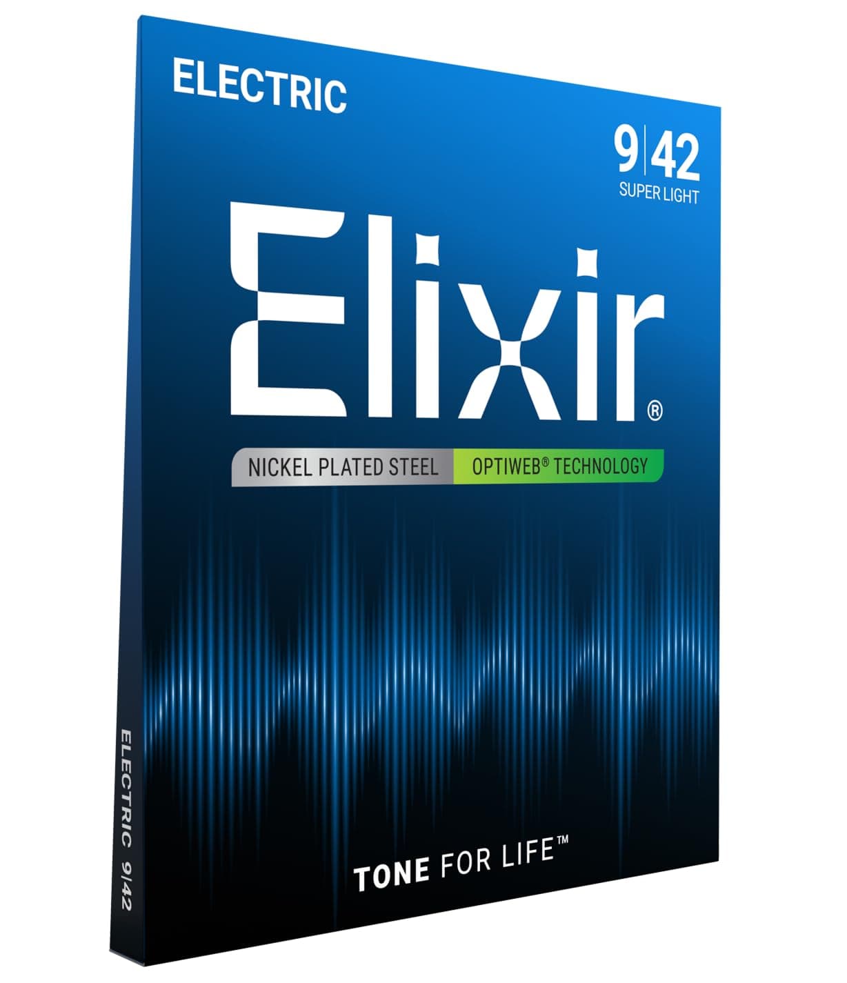 Elixir Strings, Electric Guitar Strings, Nickel Plated Steel with OPTIWEB Technology, Longest-Lasting Crisp Tone with Comfortable Feel, 6 String Set, Super Light 9-42