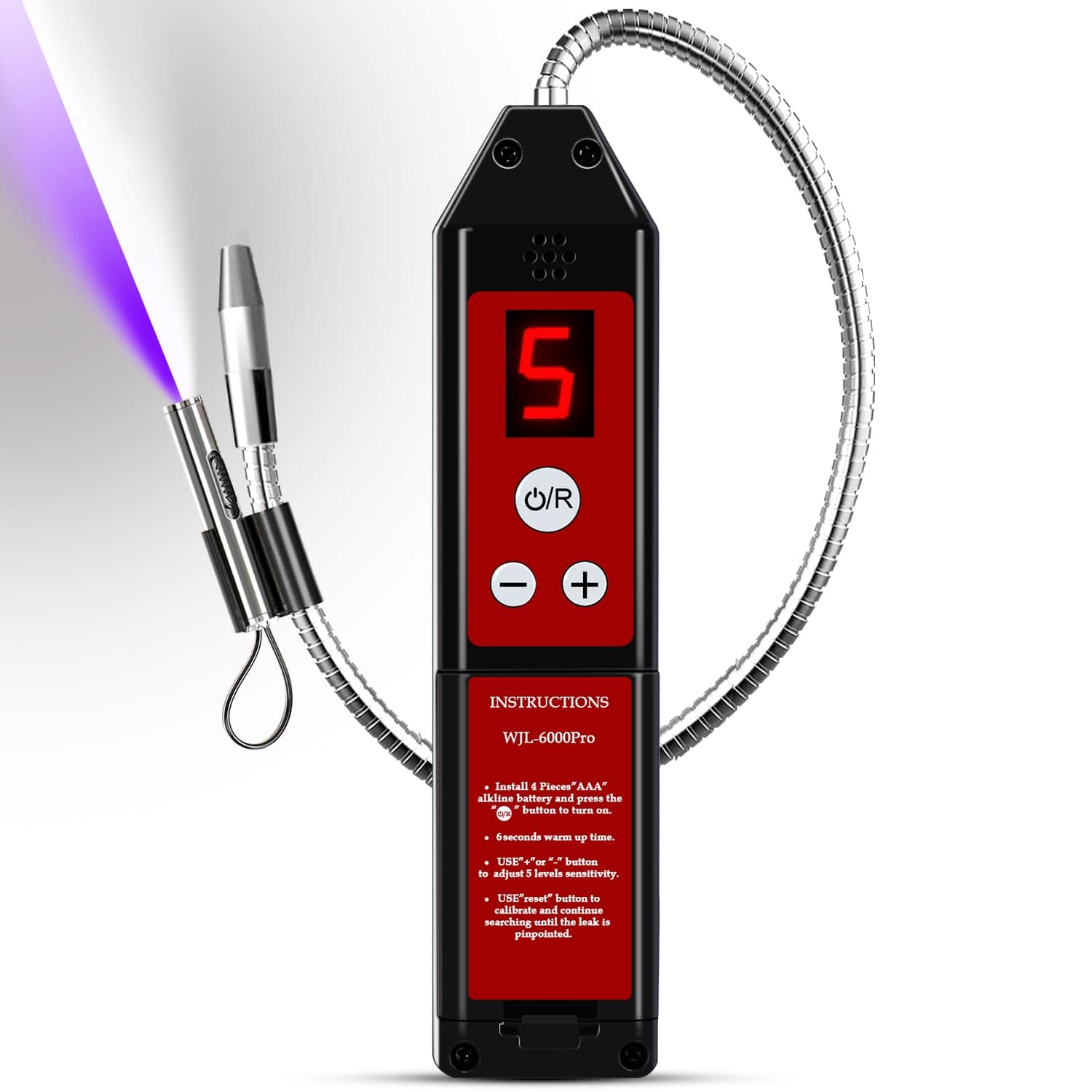 Refrigerant Leak Detector with LED Light, Halogen Leak Detector Freon Gas Leakage Tester HVAC Air Condition R22 R410A R134A R1234YF CFCs HCFCs HFCs Indicator WJL-6000PRO Freon Sniffer