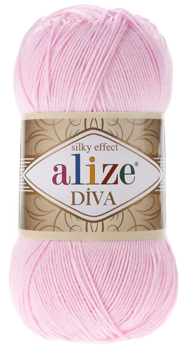 Diva Silk Effect 100% Microfiber Acrylic Yarn 1 Ball skeins 100gr 383yds Color (185 - Baby Pink)