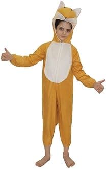 Kaku Fancy Dresses Fleece Fox Wild Animal Costume For Kids - Brown, 7-8 Years | Animal Fancy Dress For Boys & Girls