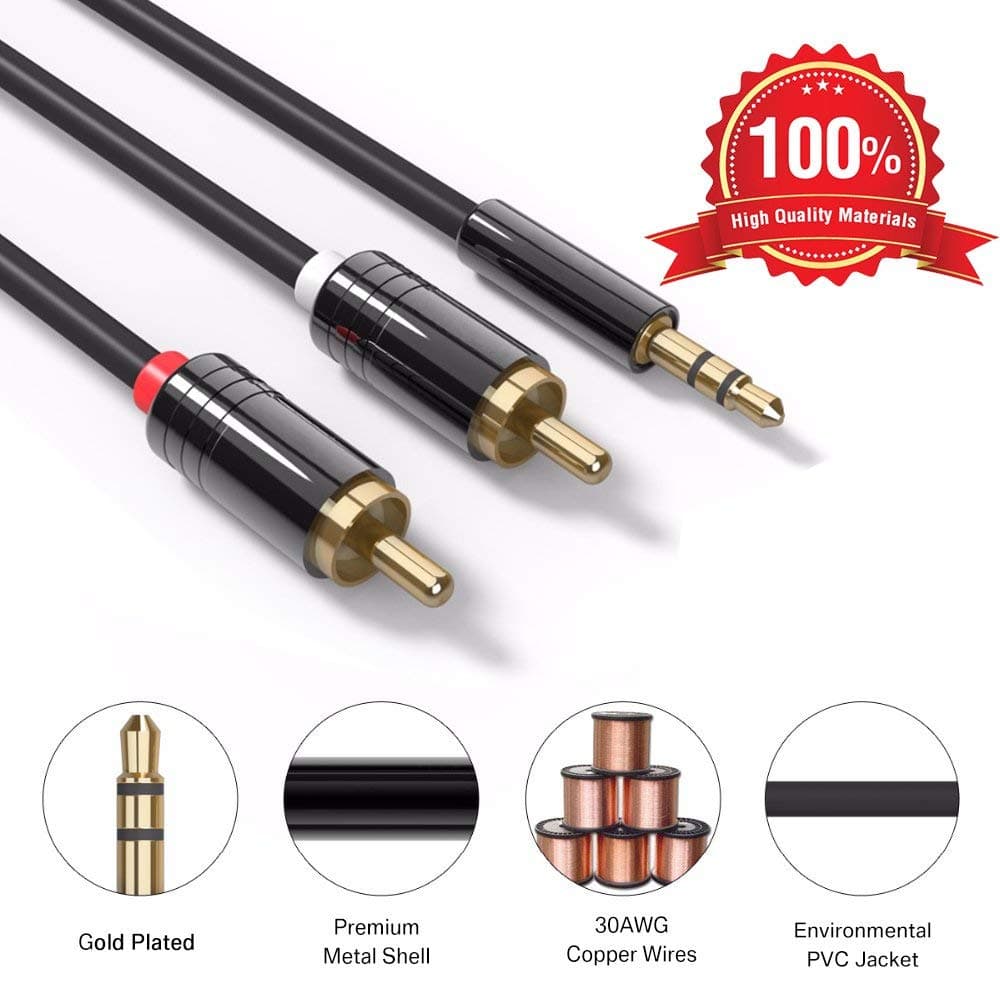 WOCKODER RCA Cable, 3.5mm Male to 2RCA Male Audio Cable-4.9ft