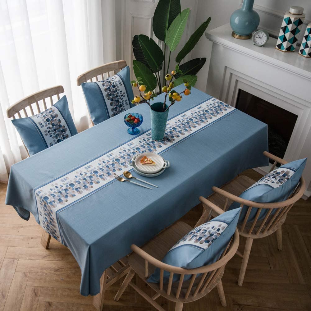 HUALEMEI Cotton Linen Rectangle Tablecloth,Embroidery Solid Color Dust-Proof Washable Fabric for Home Kitchen Dinning Decoration,Printing Table Cover C 135x250cm(53x98inch)