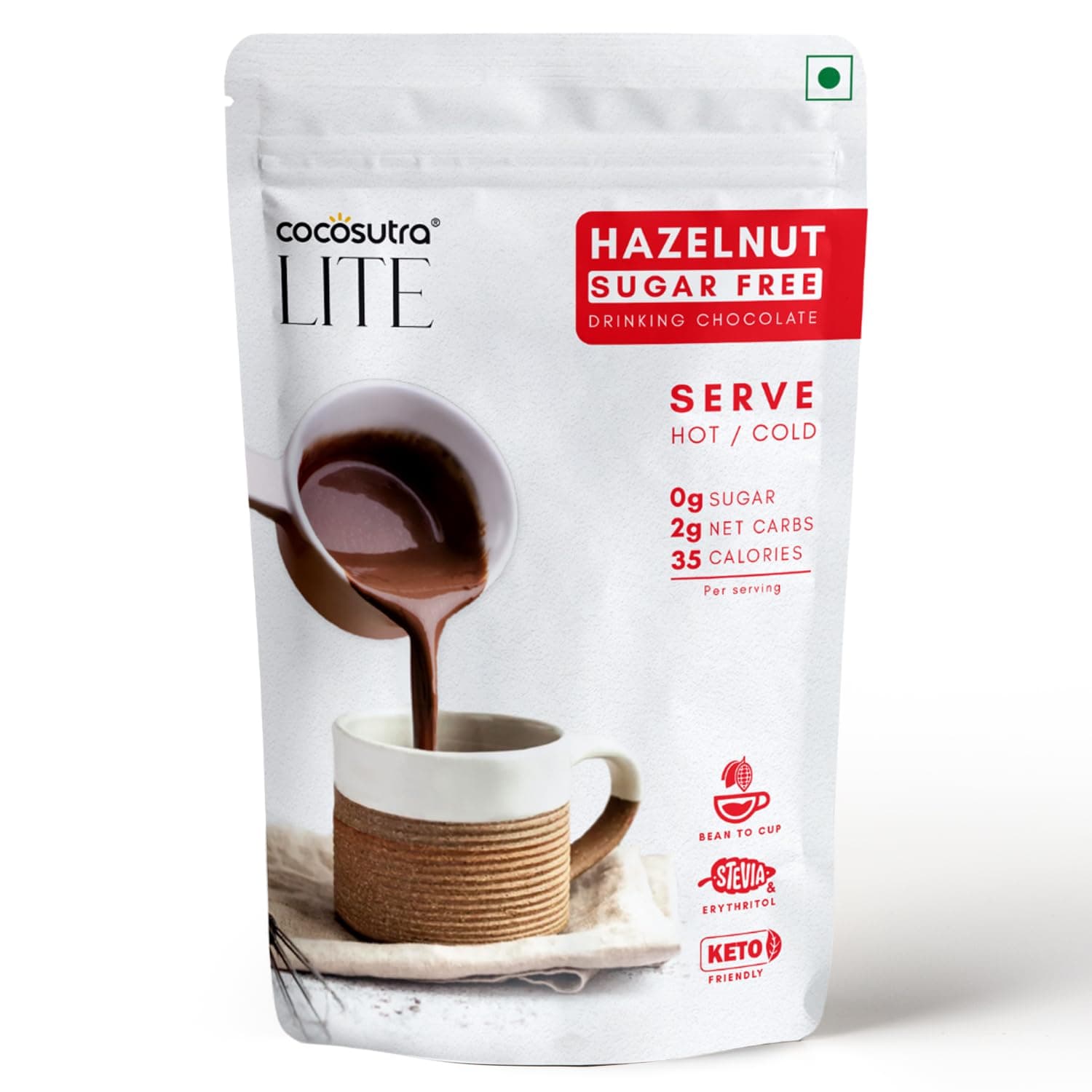 SUGAR FREE Drinking Chocolate Mix - Hazelnut | Zero Sugar, Low Carb, Low Calorie | Stevia & Erythritol based | Keto Friendly Hot Chocolate | Enjoy hot or cold | 200 g