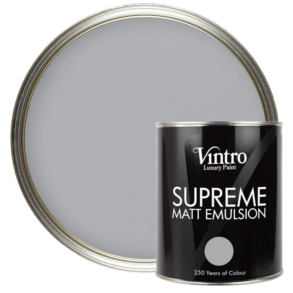 Vintro | Mid Grey | Luxury Matt Emulsion | Smooth Chalky Finish | Multi Surface Paint | for Walls, Ceilings, Wood and Metal | 1L (Mid Grey - Lincoln Grey)
