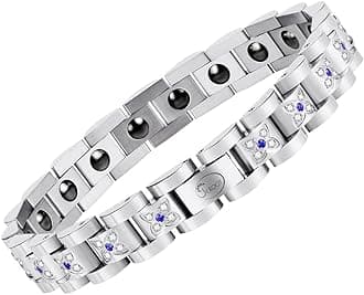 JEROOT Magnetic Hematite Bracelet for Women, Titanium Steel Bracelet, Adjustable Blue Zirconia Silver Wrist Strap Bracelet with Removal Tool