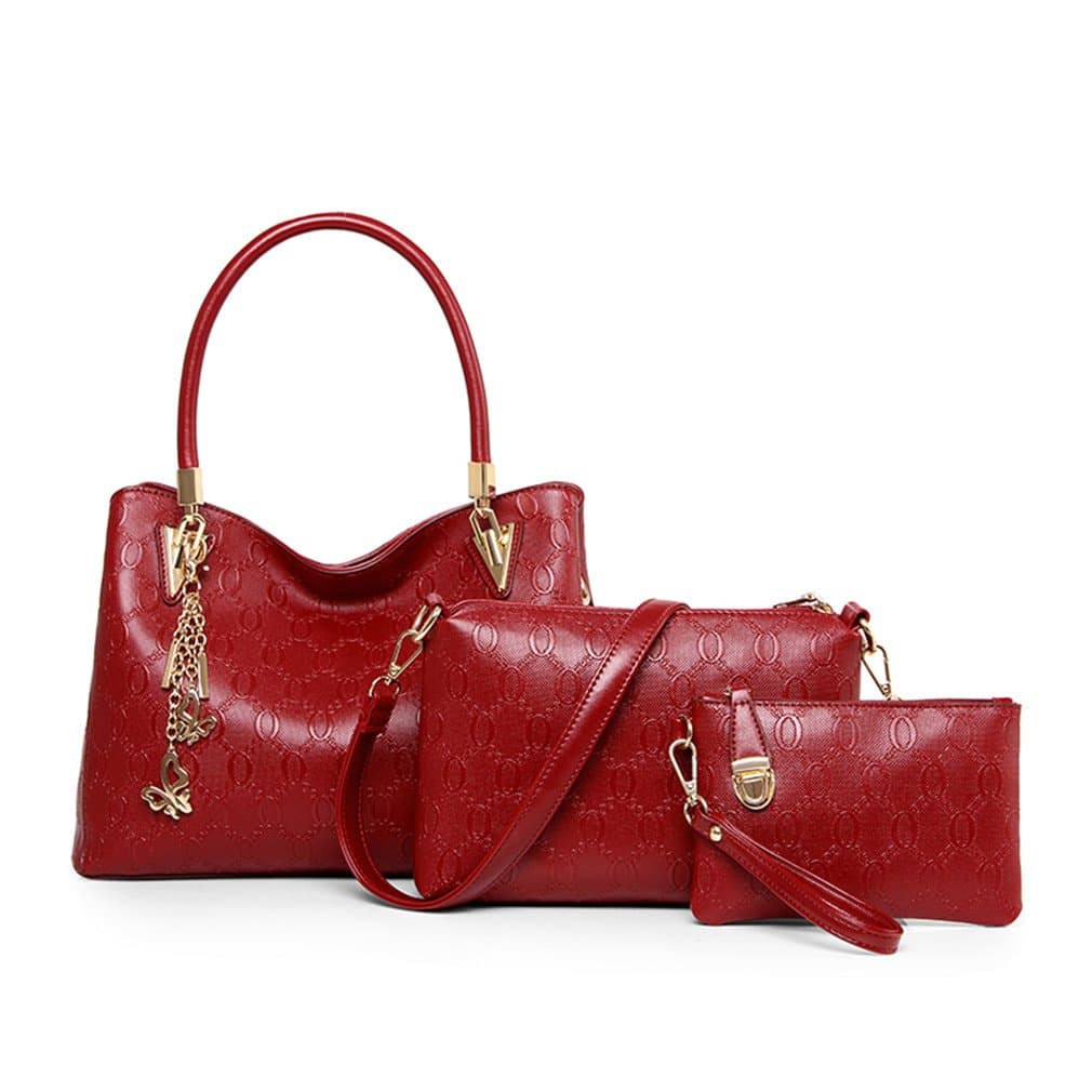 Montmo 3 Pcs Purses and Handbags Set Top-Handle Shoulder Bag Purse for Women (Burgundy)