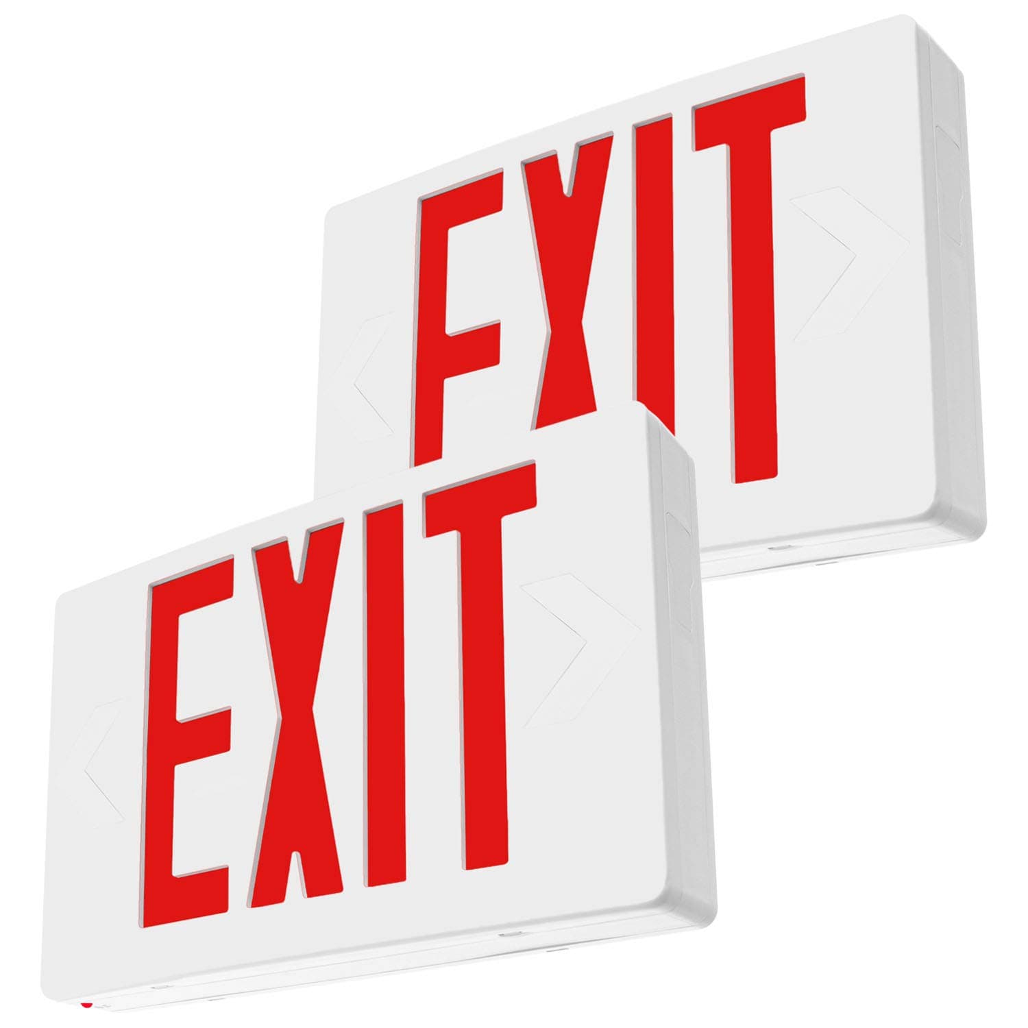 LFI Lights | Red Exit Sign | All LED | White Thermoplastic Housing | Hardwired with Battery Backup | Optional Double Face and Knock Out Arrows | UL Listed | Contractor Standard | (2 Pack) | LED-R