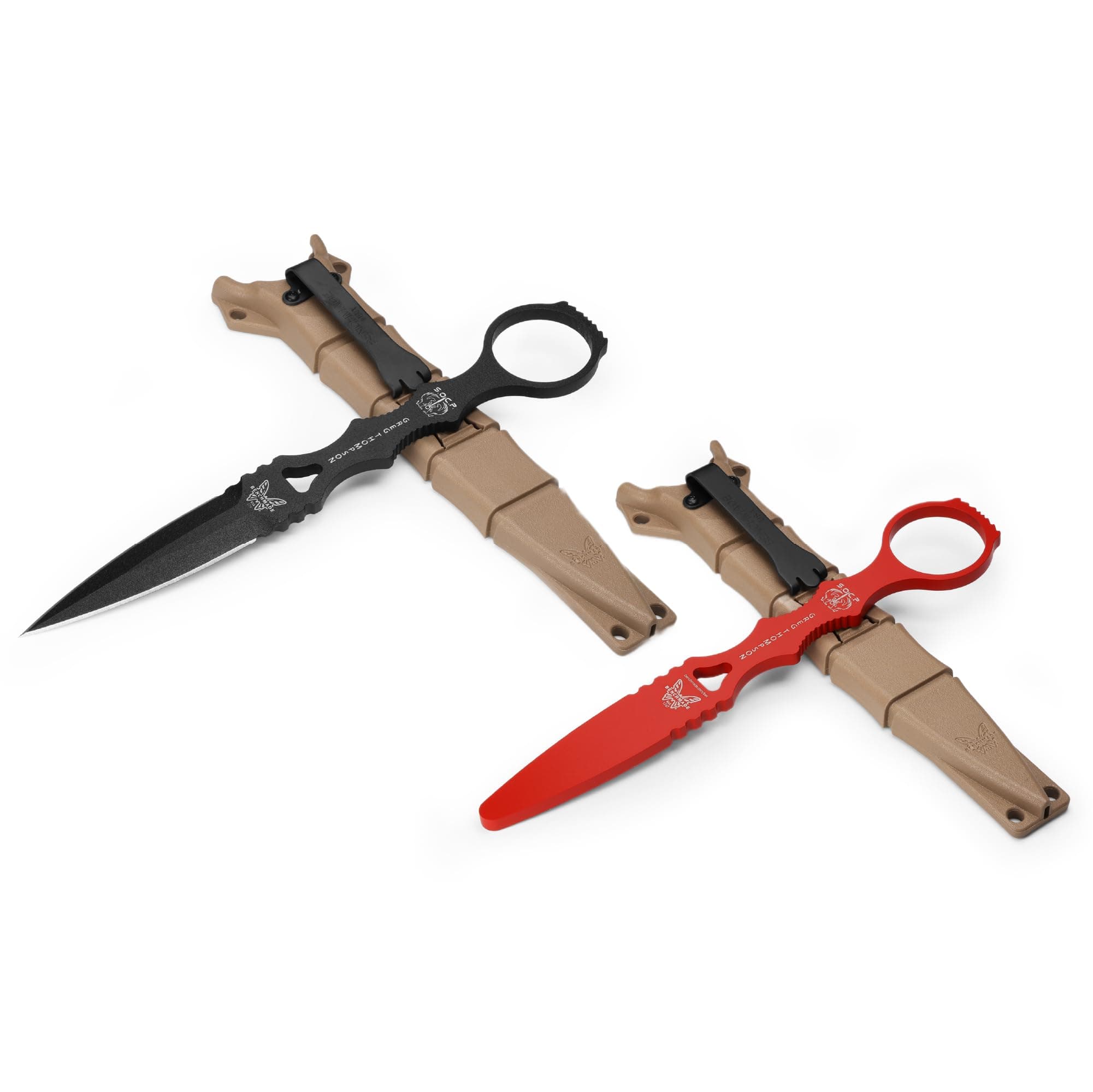 Benchmade - SOCP Dagger 176BKSN-COMBO, with Sand Sheath, Skelentonized Dagger and Trainer, Plain Edge, Coated Finish, Black Handle, Made in the USA