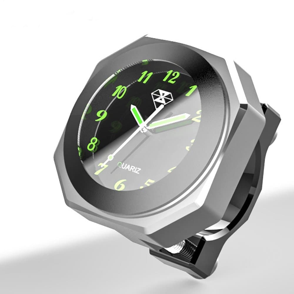 Waterproof 7/8"- 1 1/8" Handlebar Luminous Dial Motorcycle Clock for Dirt Bike Motocross Yamaha Kawasaki Honda Suzuki Harley Davidson (Silver)