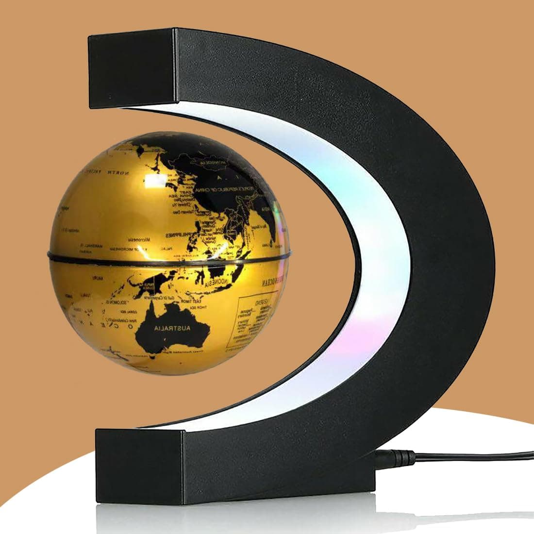 Magnetic Levitation Floating Globe with LED Light, Desk Gadget Decor, Fixture Floating Globes & Shade, Cool Tech Gifts for Men/Father/Husband/Boyfriend/Kids/Boss, Great gift idea - Golden