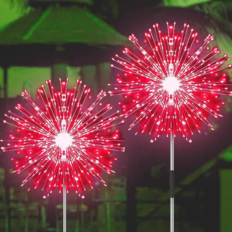 Solar Firework Lights, 2 Pack 120 LEDs 2 Lighting Modes Solar Garden Lights Outdoor Waterproof for Yard Patio Walkway Pathway Party Wedding Christmas Decorative - Red
