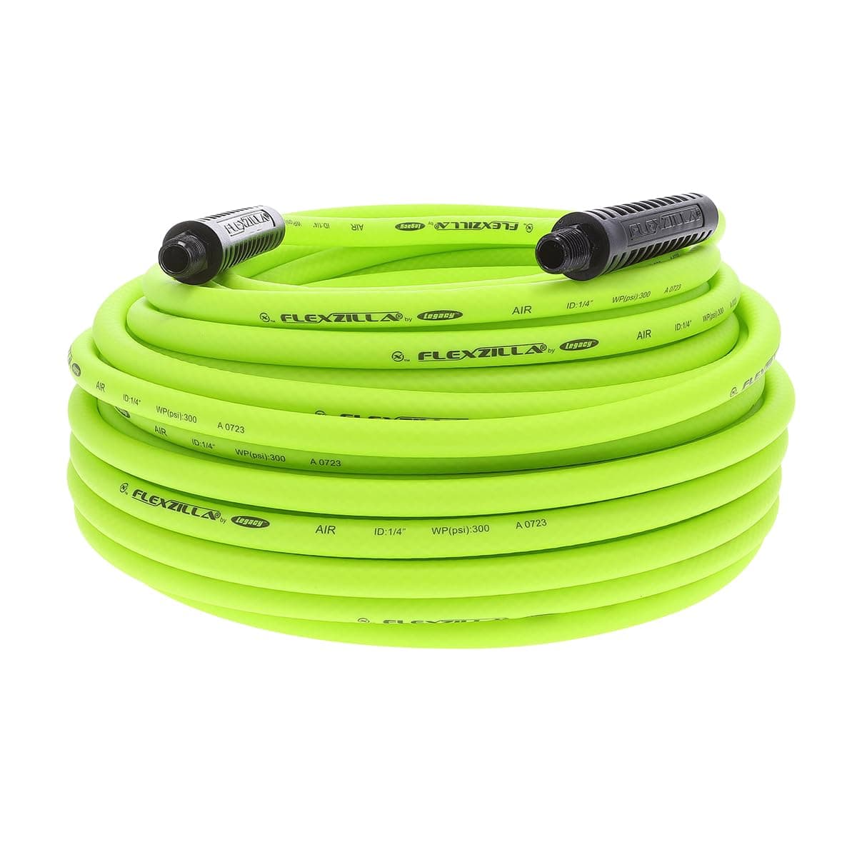 Flexzilla Air Hose, 1/4 in. x 100 ft, 1/4 in. MNPT Fittings, Heavy Duty, Lightweight, Hybrid, ZillaGreen - HFZ14100YW2