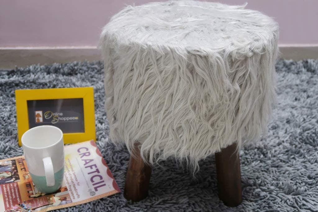 Onlineshoppee Soft Faux Fur Stool (Grey)