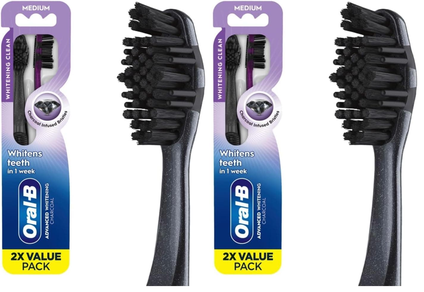 Oral-B Charcoal Toothbrushes, Medium 2ct (Pack of 2)