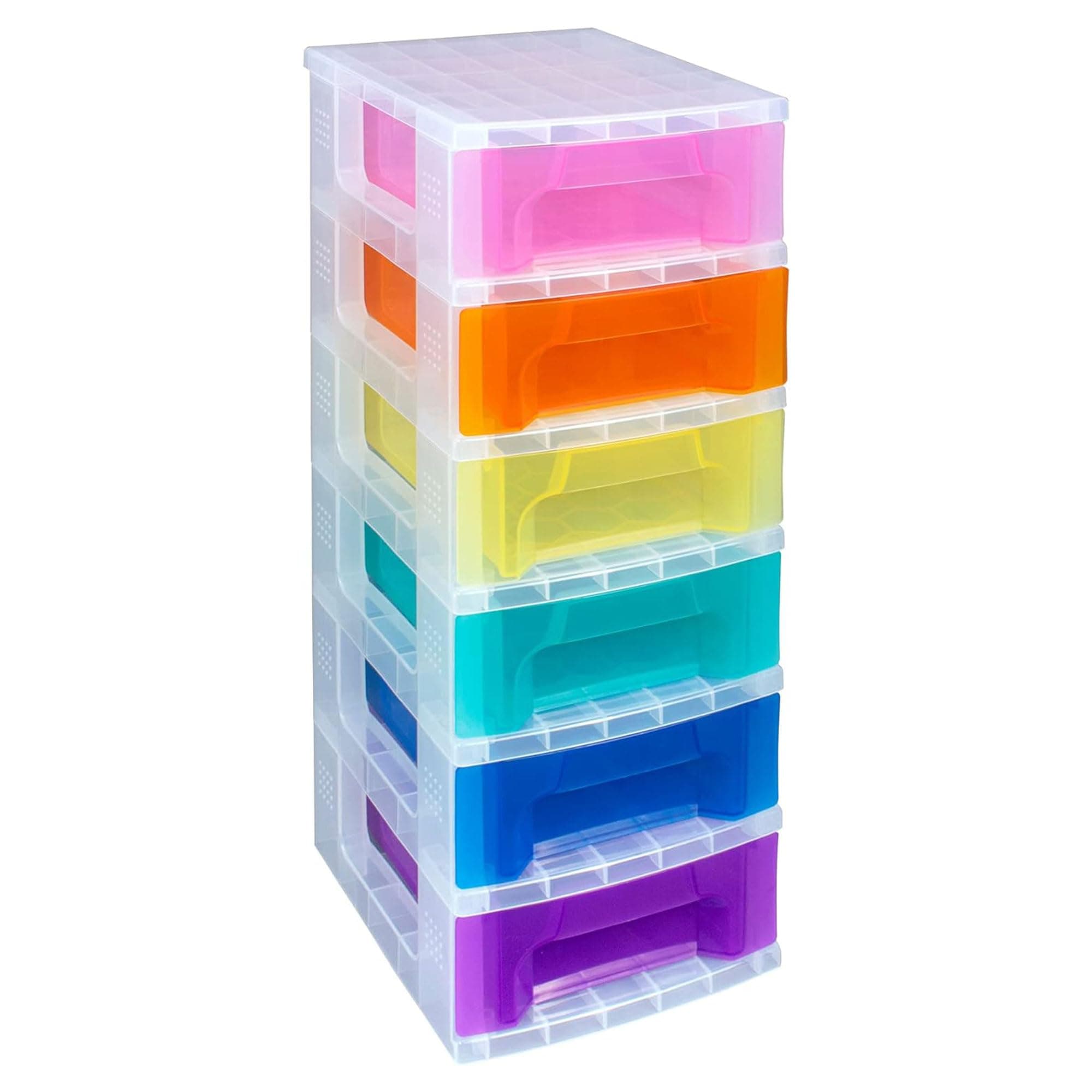 Really Useful Box Rolling Cart Organizer, Plastic 6 Drawer Storage Unit, Rainbow