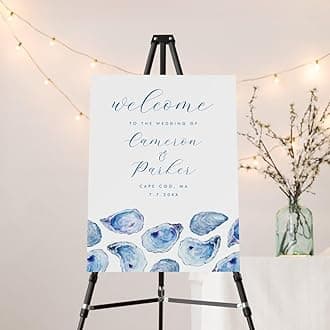 Oyster Blue Watercolor Wedding Welcome Sign, Personalized Ocean Theme Wedding Party Sign, Editable Ocean Summer Welcome Poster, Blue Seashell Party Decoration, Printable Welcome Sign Board