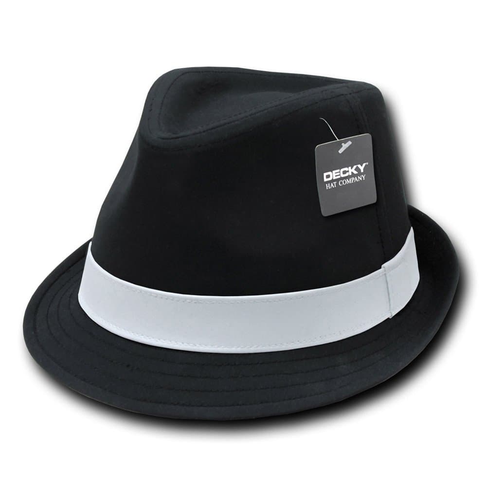 Classic Short Brim Fedora Black With 1" White Band, Large/XLarge