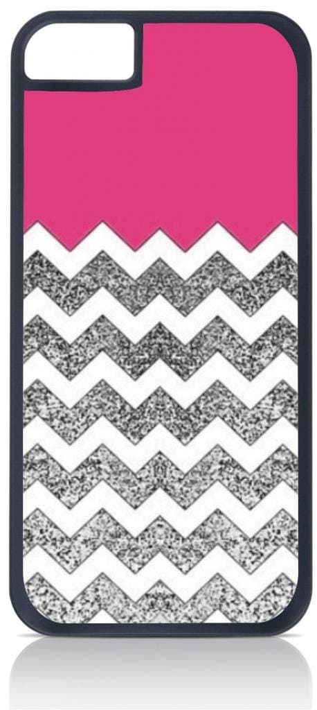 Pink Colorblock Glitter Chevrons iPhone 5C Rubber Double Layer Protection Black case - Compatible with iPhone 5 5c