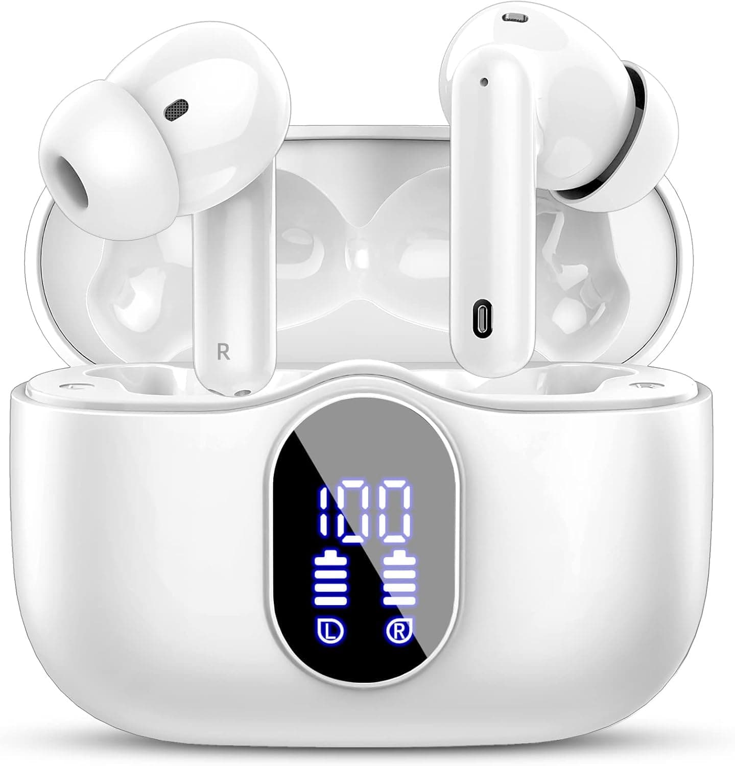 Btootos Wireless Earbuds, Bluetooth 5.4 Headphones In Ear with 4 ENC Noise Cancelling Mic, 2026 New Bluetooth Earphones Mini Deep Bass Stereo Sound, 36H Playtime LED Display Wireless Earbuds White
