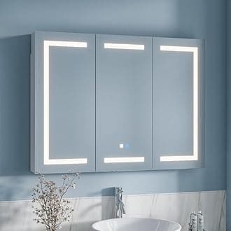 Lovinouse Bathroom Medicine Cabinet,47" Bathroom Mirrors for Over Sink with Storage,LED Lights,Large Wall Mounted Mirrored Medicine Cabinets w/Adjustable Shelves,White
