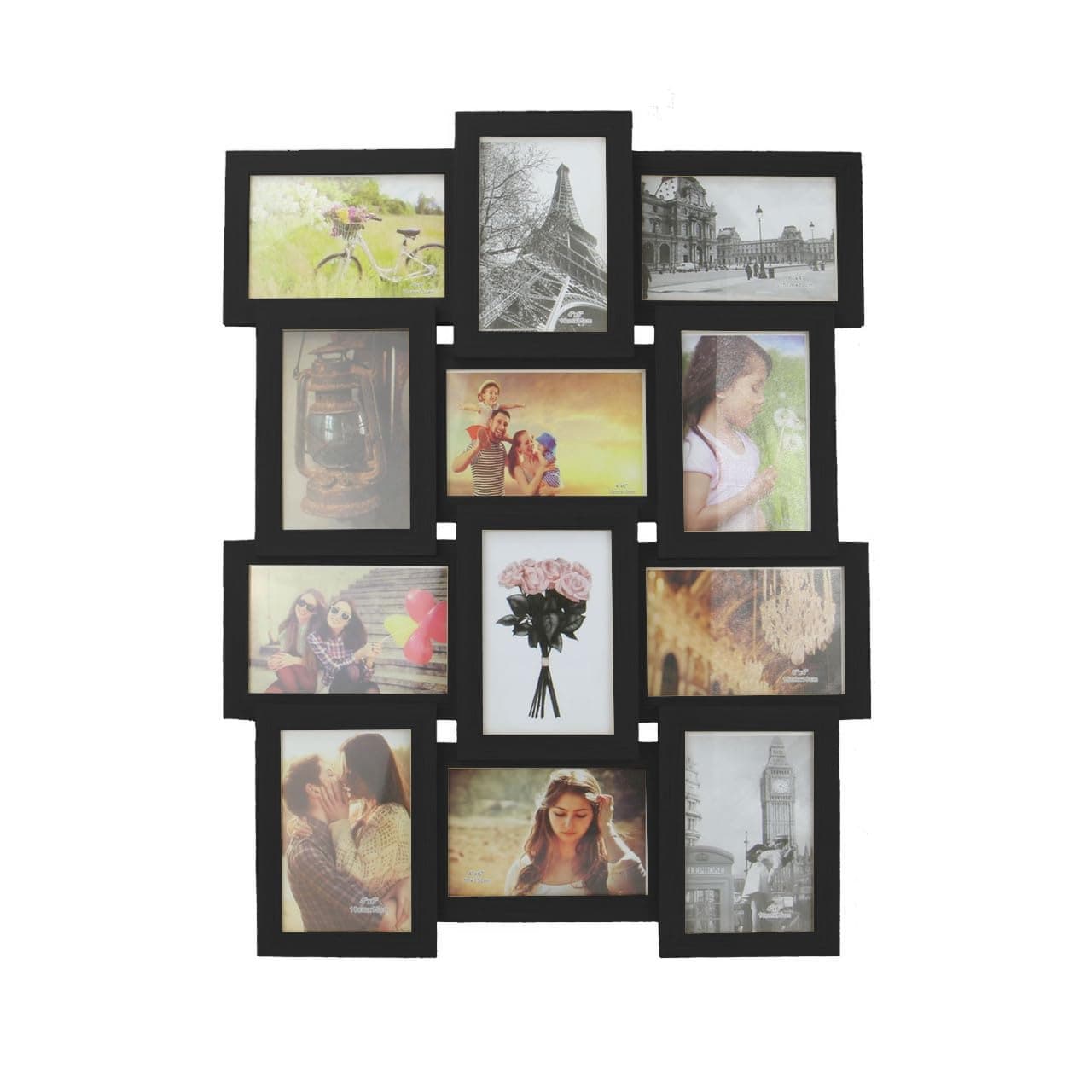 12 Aperture Collage Photo Frame – Wall Mounted Multi Picture Frame for 6x4 Photos – Black Wood-Effect Hanging Frame for Home, Office or Gallery Wall Display | M&W