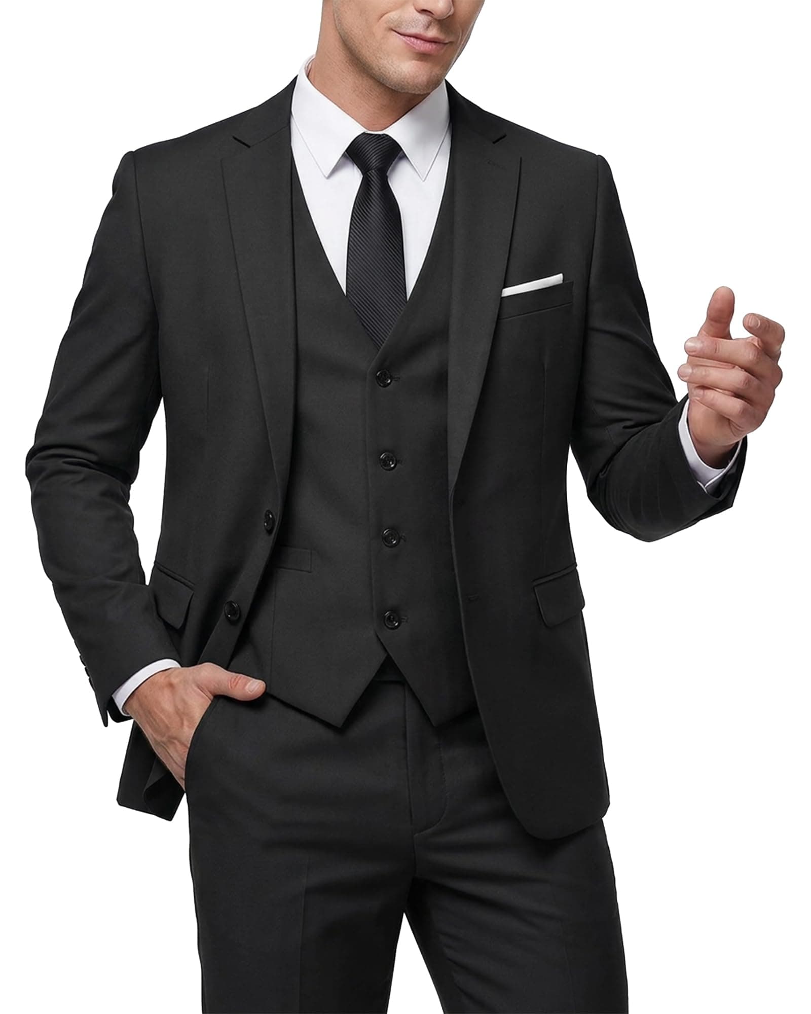 MY'S Men's 3 Piece Slim Fit Suit Set, 2 Button Blazer Jacket Vest Pants with Tie, Solid Wedding Dress Tux and Trousers
