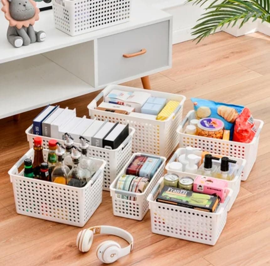 EZYLIFE 3 Pack Storage Organizer Bins Box, Basket Containers for Cabinets Shelves Countertop Cupboard to Store Kitchen Food Pantry, Home Office Bathroom Storage, Toys Closet Clothes / Narrow -3L/set