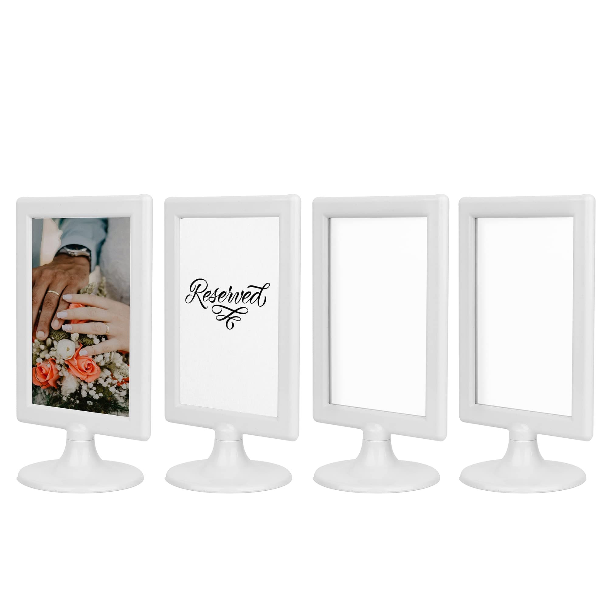 ALBEN Double Sided Standing Picture Frames - (White, 4 count) 4x6 Inch Pedestal Photo Frame with Inserts and Base - 2 Sided Frame for Vertical Display