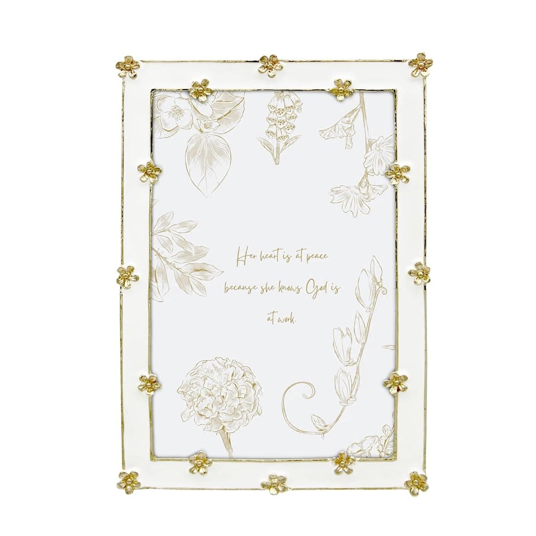Spring Flower Thin Border Photo Frame / 4x6 In | For Vertical & Horizontal Display on Tabletops | Perfect for Home Decor, Wedding, Graduation, Or Milestone Photos (White+Gold)