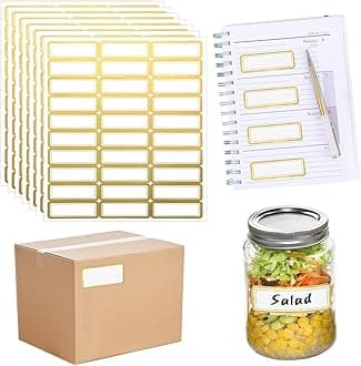 Gold Metallic Name Labels 210 Pcs Self Adhesive Labels Tag Stickers Multi Purpose Adhesive Writable Stickers with Gold Border for Office Home Kitchen School, 210 Labels