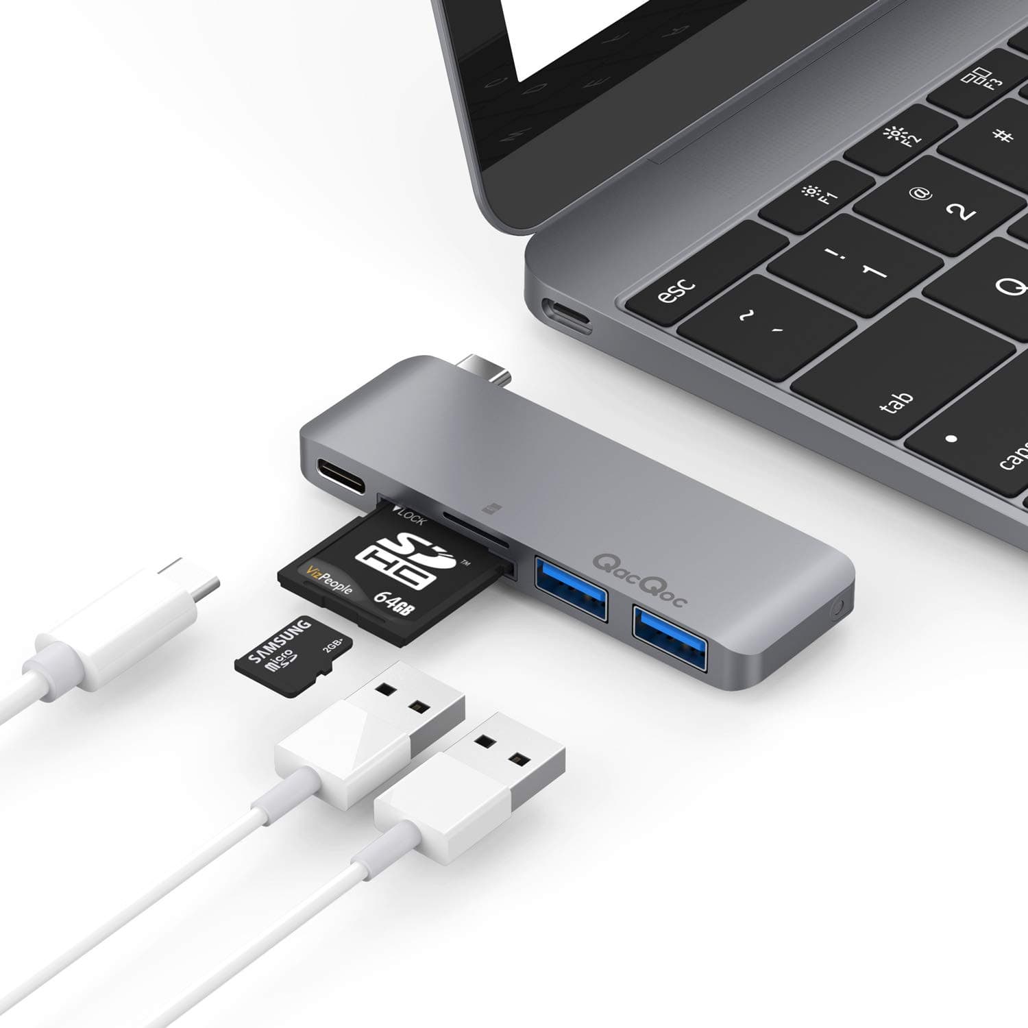 USB C Hub, Aluminum USB Type C Adapter with 2 USB 3.0 Ports, USB-C Power Delivery, SD/TF Card Reader for MacBook Pro and More USB-C Devices (Space Grey)