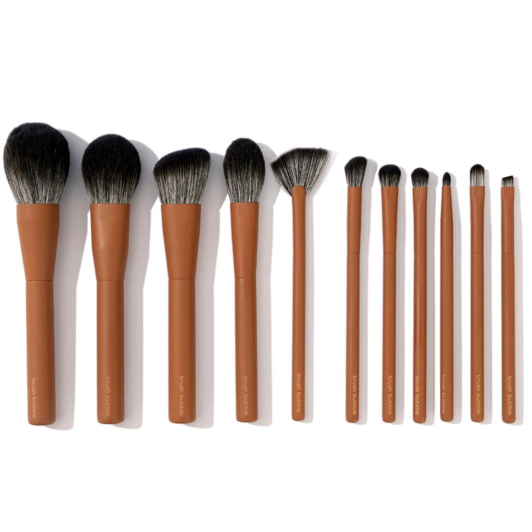 Makeup Brush Set- brush bubble full set makeup brushes for liquid foundation, powders, creams and shadows. 11 Piece Vegan, Silver-infused, soft luxury