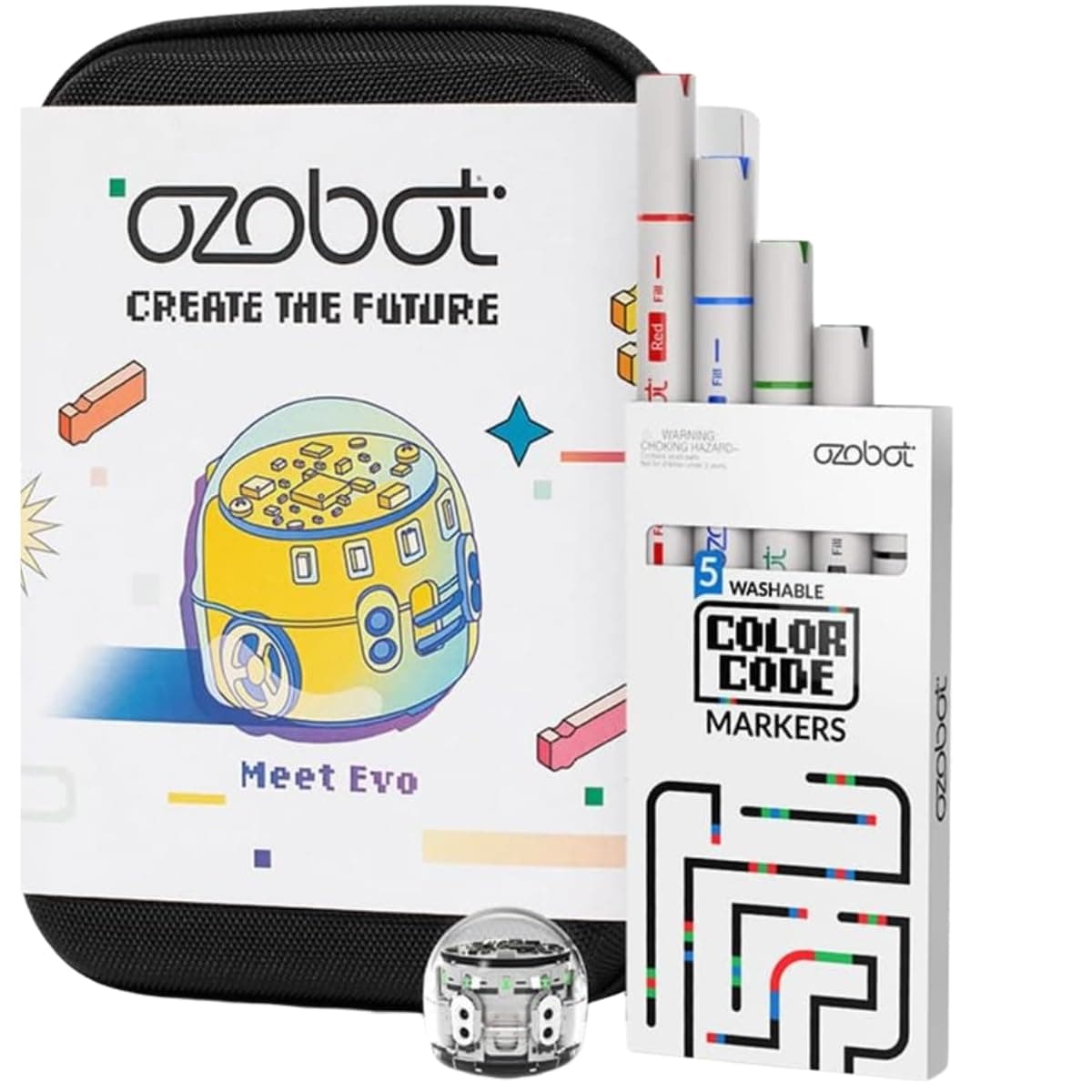 Ozobot Evo Entry Kit: Interactive STEM Coding Robot for Kids Ages 5+, Screen-Free Learning with Color Code Markers, Blockly Programming, Includes Charging Cable & Protective Case, Educator Approved