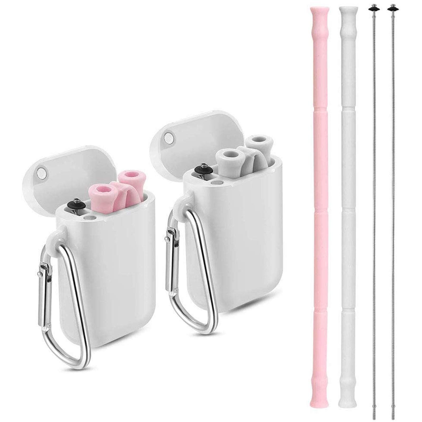 Yoocaa Silicone Straw, 9.7'', Grey&Pink