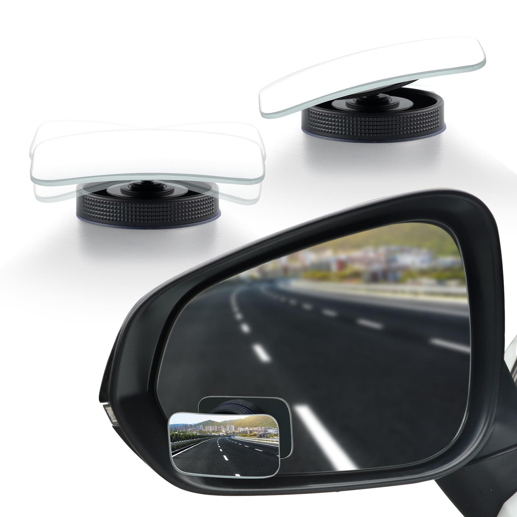 Blind Spot Car Mirror, Rectangular HD Glass Frameless Convex Side Mirror Blindspot, Reusable 360° Wide Angle Rear View Car Mirrors with Powerful Adjustable Suction Cup - Exterior Mirrors
