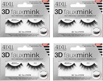 False Eyelashes 3D Faux Mink Lashes 852 - Flared, Natural Look Strip Wispy Lashes with Invisiband, 4 Pairs