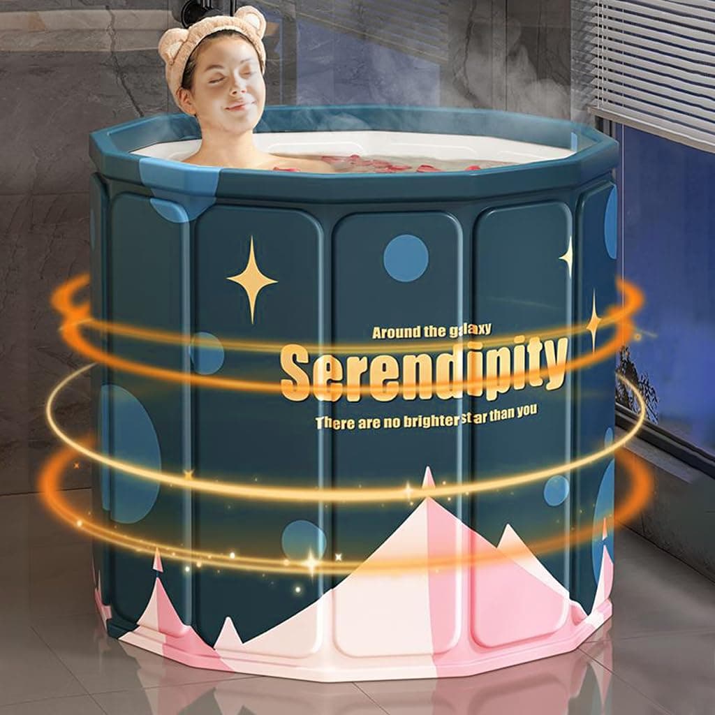 HANNEA Portable Bathtub, Foldable Soaking Bath Tub, with Drainage Pipe and Storage Bag Eco-Friendly Bathing Tub, Folding Bath Spa Tub for Hot Bath, Ice Bath and SPA Bath (25.5")