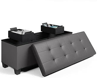 STORAGEBUD Storage Ottoman Bench with Bins, 43-in Storage Bench for Bedroom End of Bed, Folding Foot Rest Ottoman for Living Room Max 660lbs, Faux Leather Ottomans, Grey