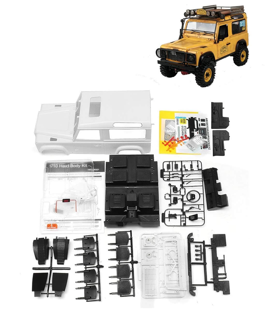 1/10 RC Defender D90 Hard Plastic Body Shell Kit with Interior Accessories for RC4WD Rock Crawler