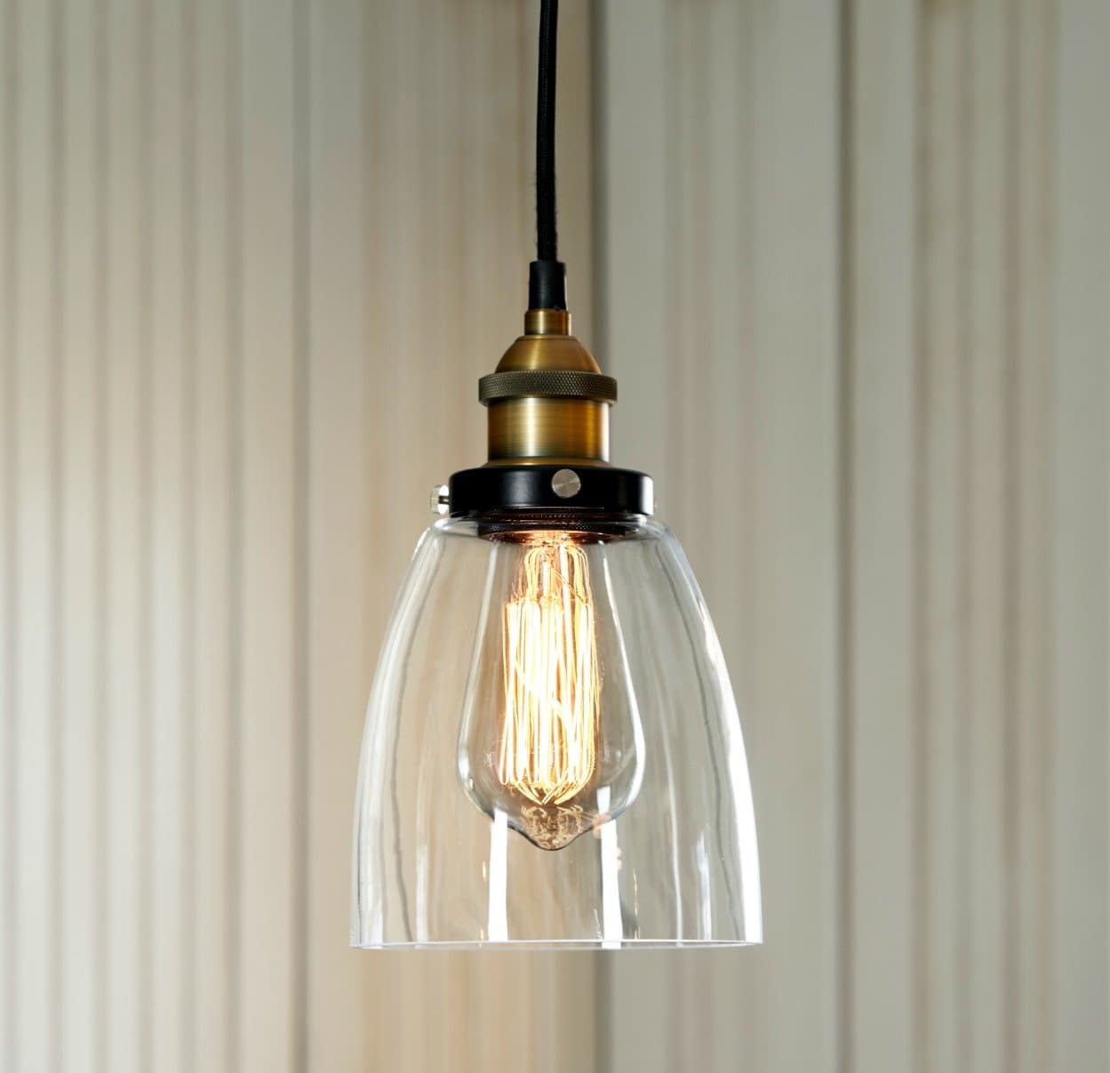 LightLady Studio - Mini Glass Pendant Light - Kitchen Pendant Lighting Over Island - Small Pendant Lighting - Farmhouse Lights - Modern - Clear Glass Shade