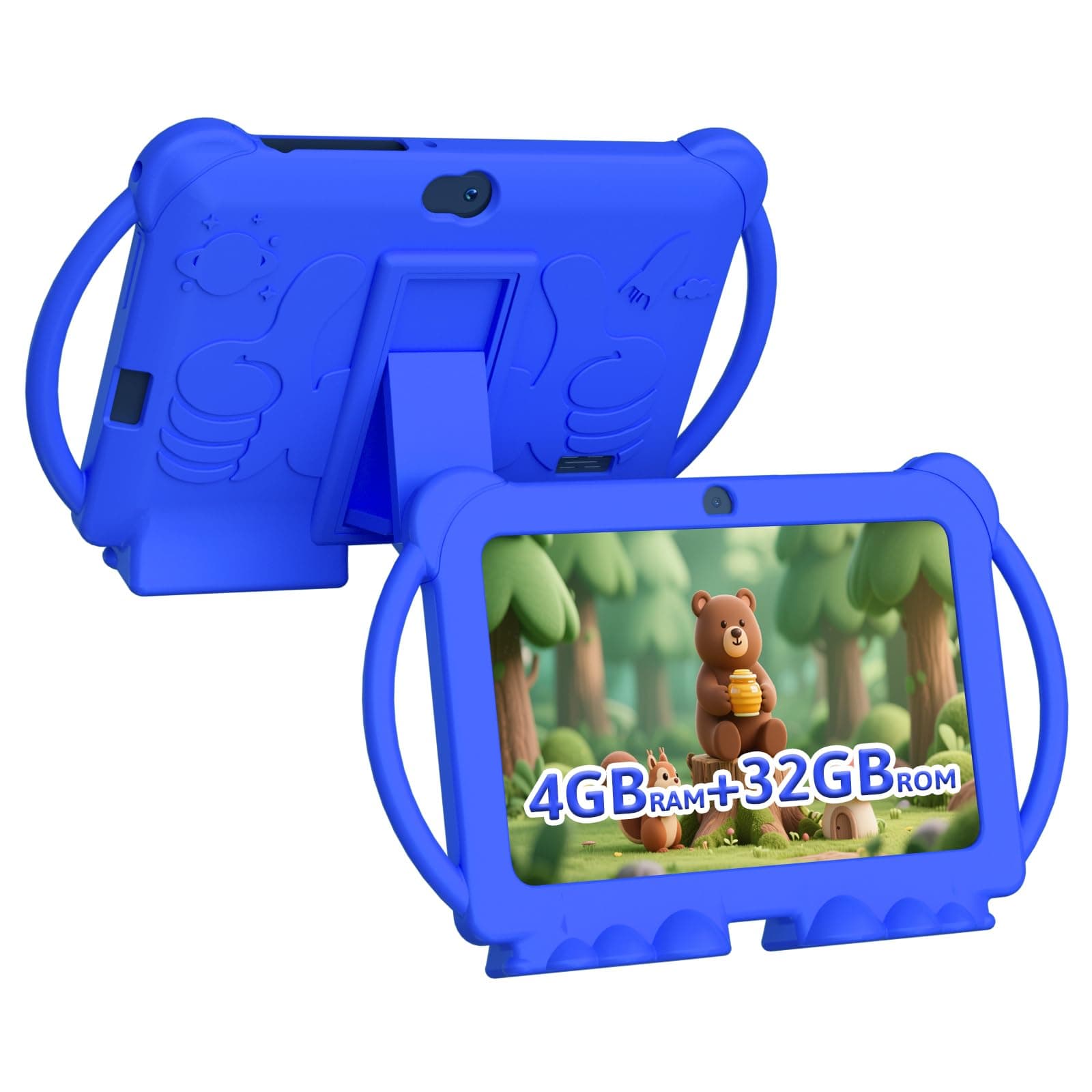 HOTTABLET Kids Tablets 7 inch Android 12, 4GB RAM 32GB ROM, 512GB Expandable, with Parental Control, Google Certified, WiFi, Bluetooth, Dual Camera with Silicone Case, 1PCS(Blue)