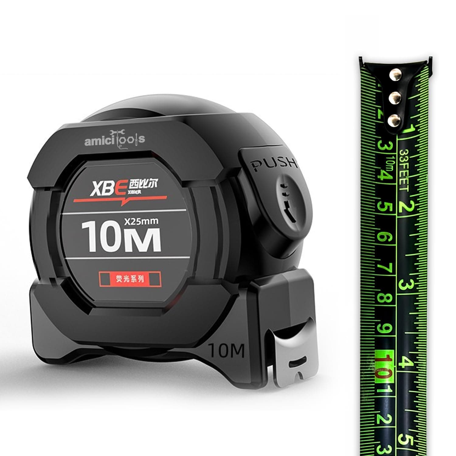 10m Measuring Tape with Auto-Locking and Retracting Feature, Heavy Duty Unbreakable ABS Case with Belt Clip- One-Man Operation, Measure in cm Only