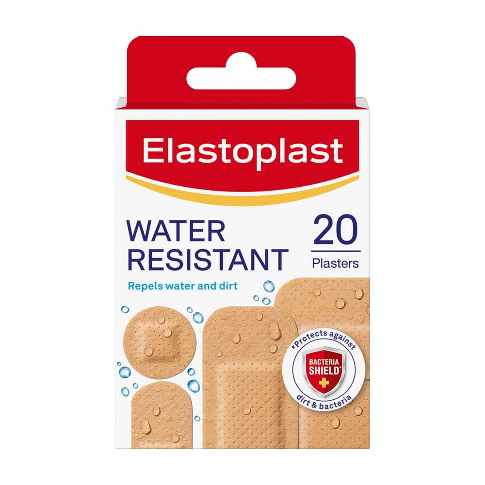 Water Resistant Plastic Plasters (20 Pieces), Dirt and Water-Resistant, Waterproof, Ideal for First Aid, Strong Adhesion with Non-Stick Wound Pad, Breathable Material, Tan