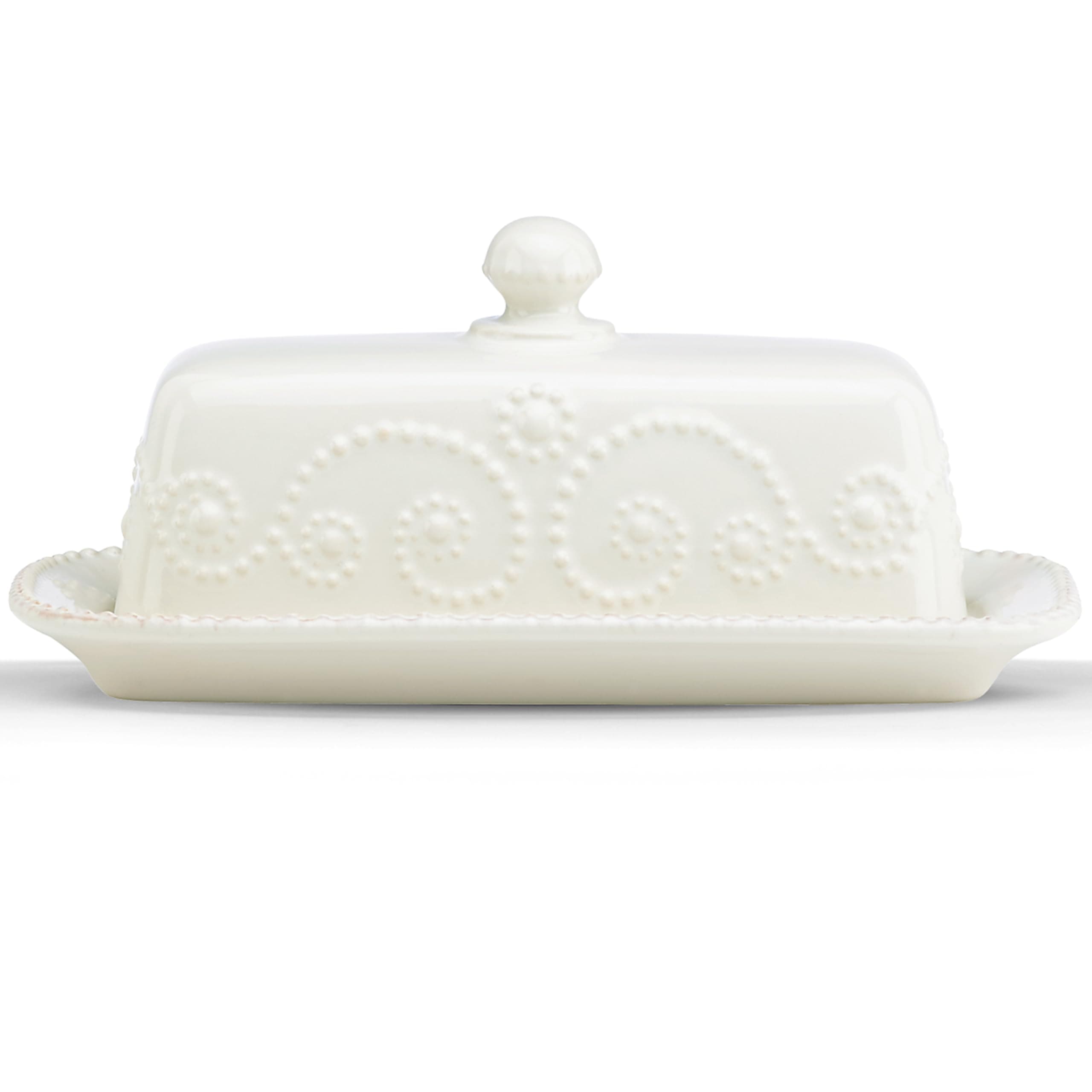 French Perle Covered Butter Dish, White -