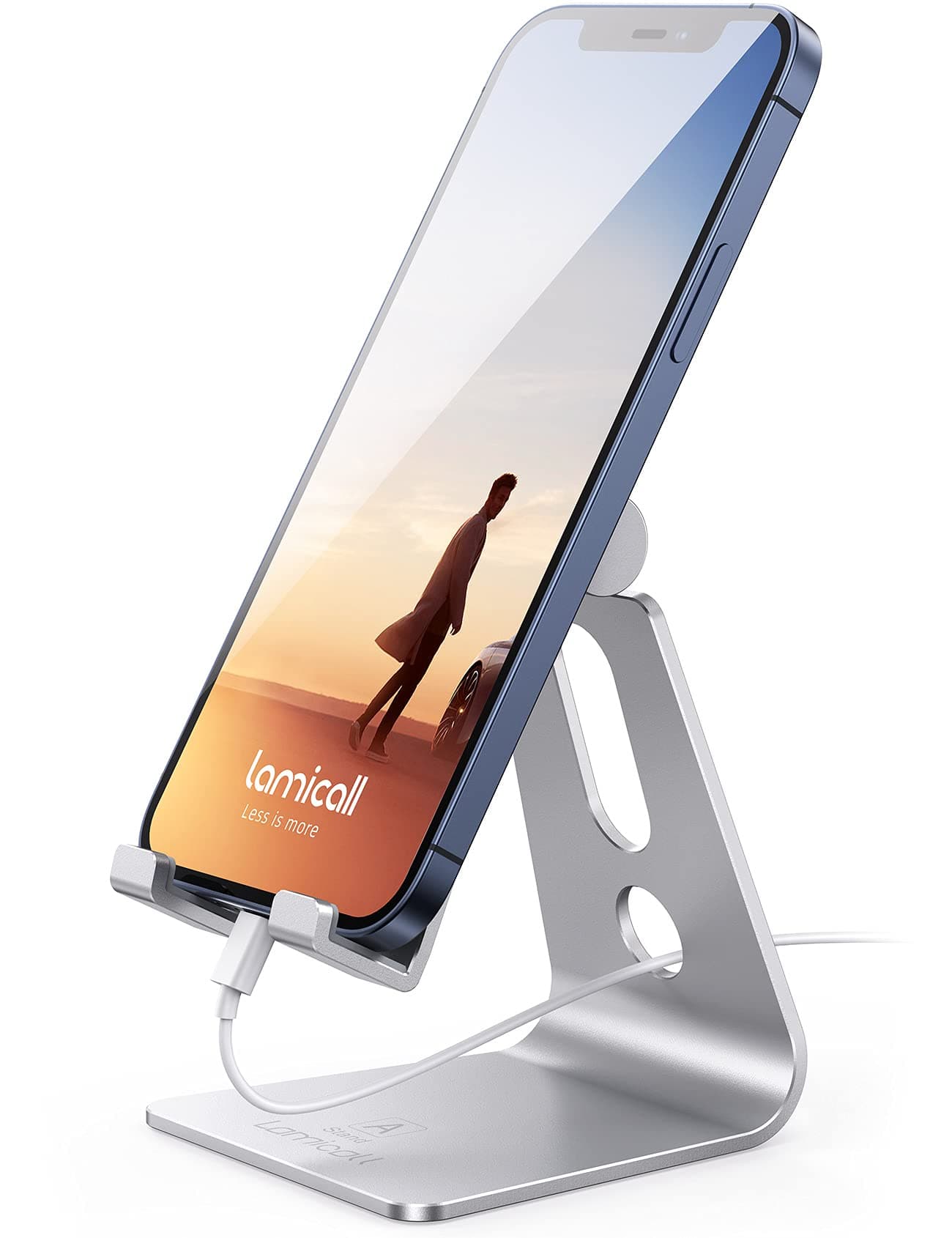 Adjustable Cell Phone Stand, Desk Phone Holder, Cradle, Dock, for iPhone 16 15 14 13 12 Mini 11 Pro Xs Max XR X 8 7 6 Plus SE, Office Accessories,Smartphone - Silver