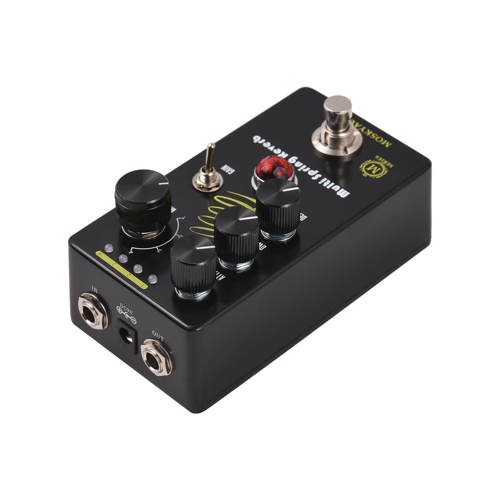 Multi Spring Reverb Guitar Reverb Effects Pedal Attack/Dwell/Depth/GAIN/4-Mode Knob DC 9V 6.35mm Input/Output Interface Electric Guitar Reverb Effector with True Bypass